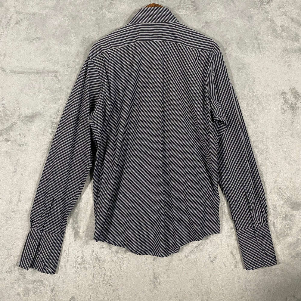 Banana Republic Shirt Sz L Black Gray Diagonal Stripe Button Up VTG Y2K ‎ Office - Picture 4 of 11